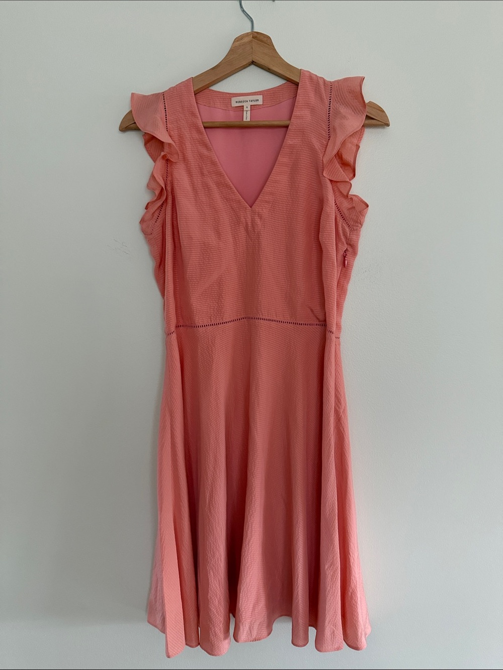 Rebecca Taylor A-Line Silk Sleeveless Ruffled Dress In Peach - Picture 3 of 12